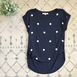 Loft XS Navy Polka Dot short sleeve shirt